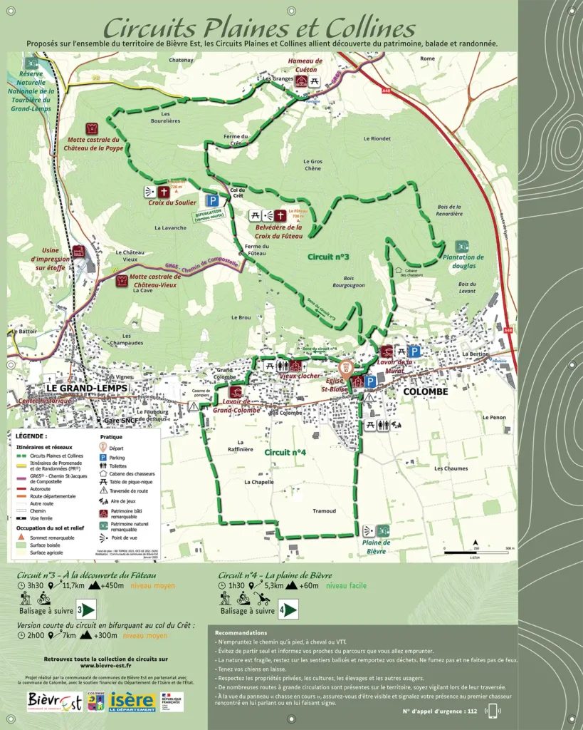 Plan des circuits Plaines et Collines à Colombe (38)