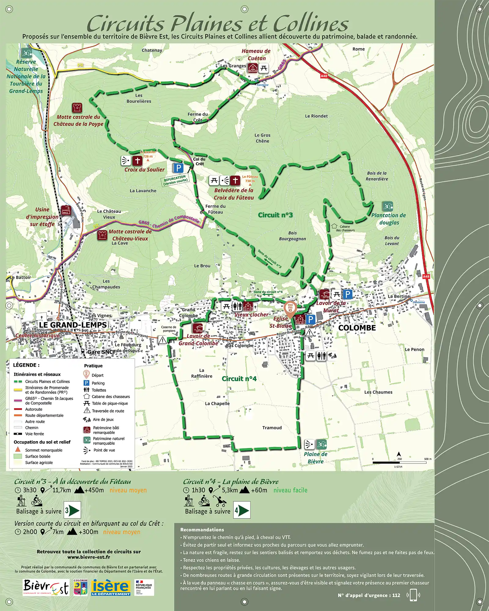 Plan des circuits Plaines et Collines à Colombe (38)